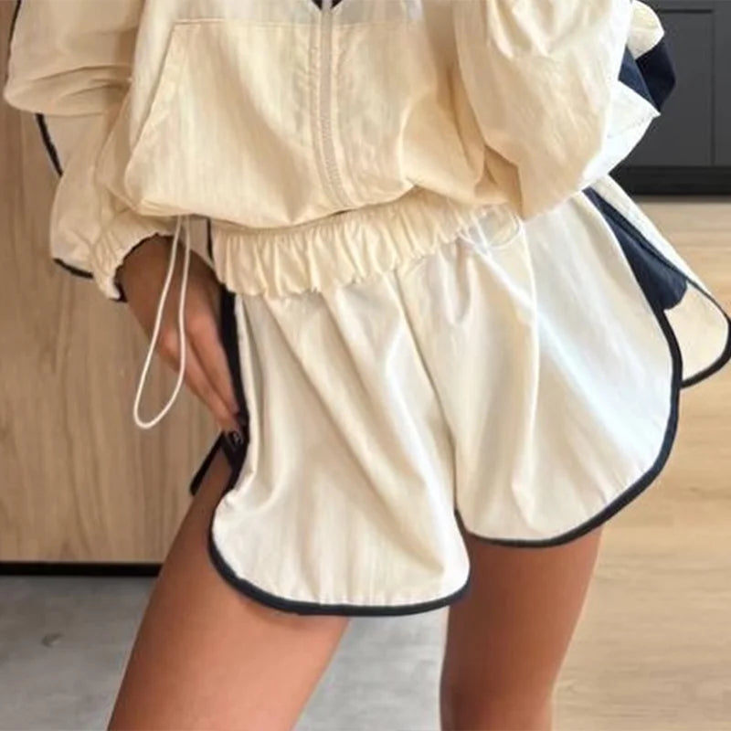 Elegant Contrast Jacket Shorts Suit