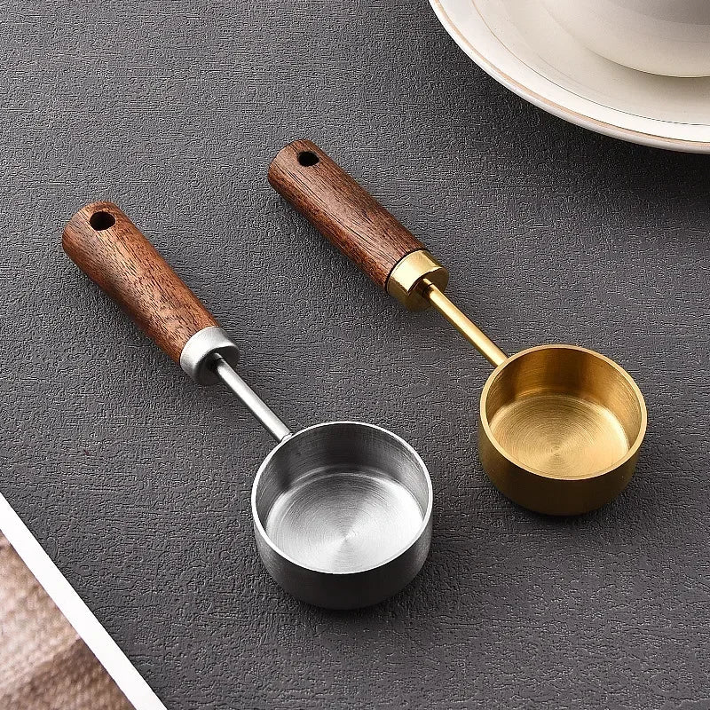 15ml Stainless Steel Measuring Spoon Tablespoon Coffee Scoop Wood Handle Sugar Powder Coffee Bean Measure Spoon Kitchen Tools