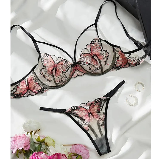 Lingerie Butterfly Embroidery Bra Sets