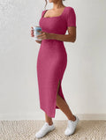 Sleeved versatile knitted slit dress