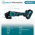 YOFIDRA 125MM Brushless Electric Angle Grinder 3000W