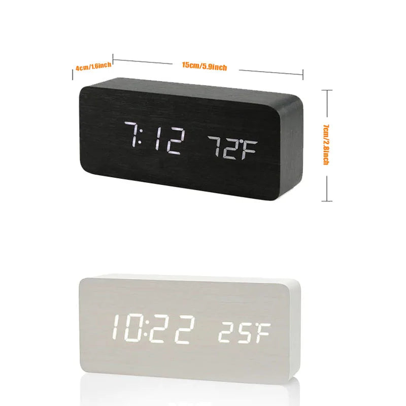 Wooden Digital Alarm Clock, LED Alarm Clock