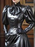 Women's Vintage Leather Stand Collar Dress