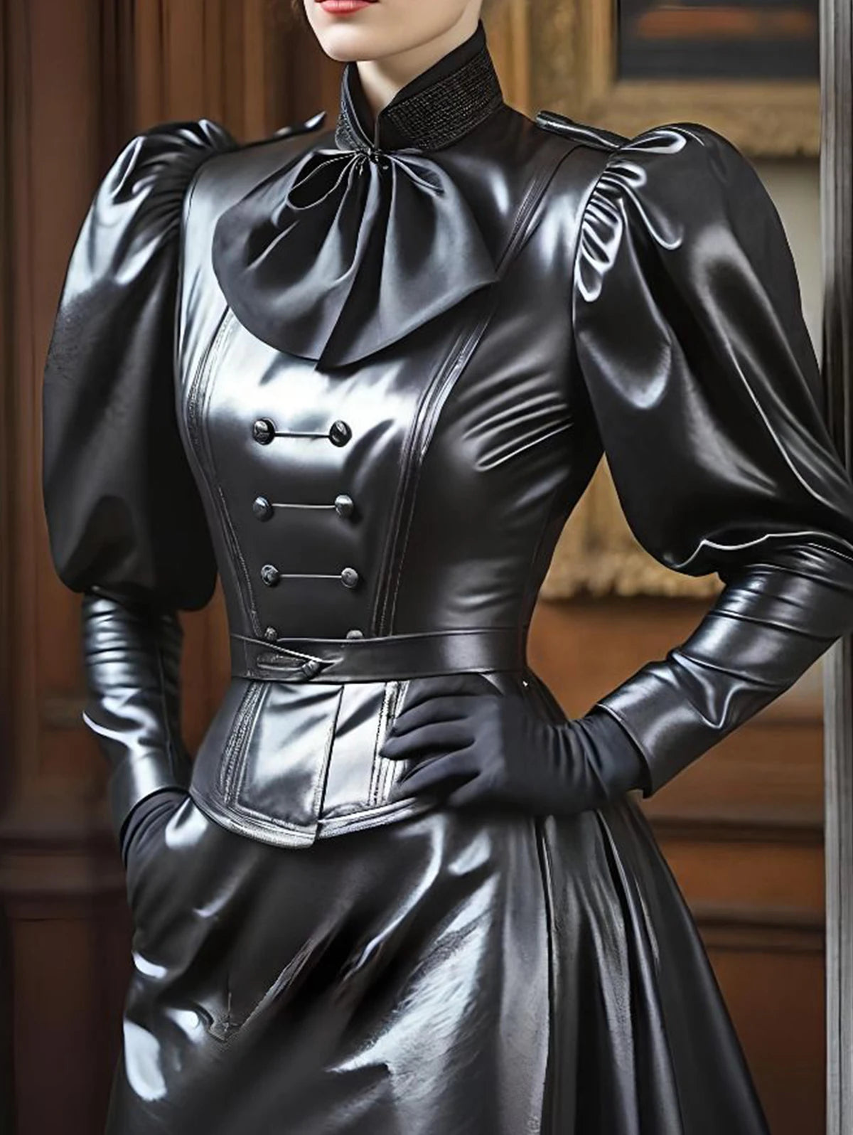 Women's Vintage Leather Stand Collar Dress