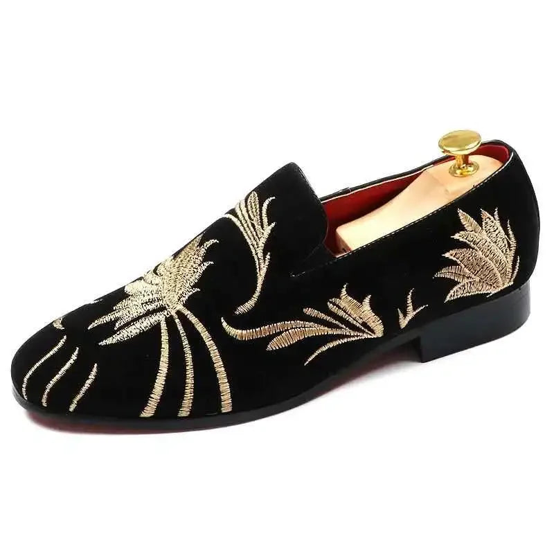 Men Suede Leather Designer Embroidery Loafers