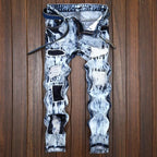 Men's Embroidered Patchwork Ripped Jeans
