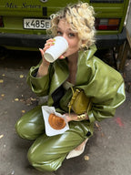 Vintage Biker Leather Jacket Skirts Suit