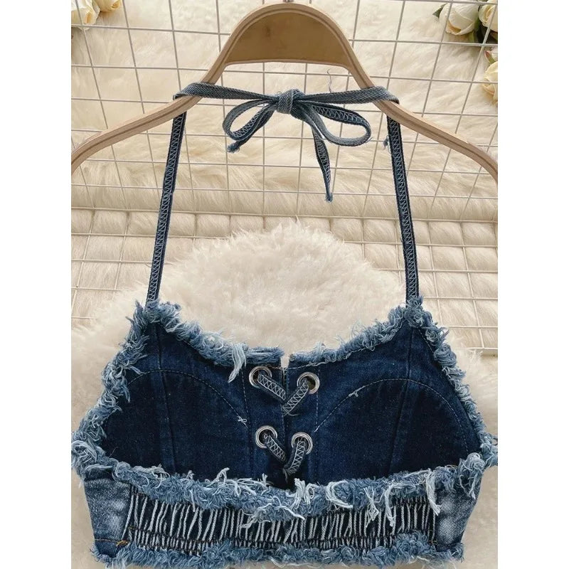 Sexy Denim Bikini Set Lace Up Drawstring
