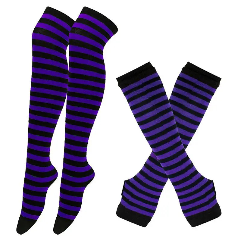 2Pair/ Gothic Punk Over Knee Long Stripe Socks