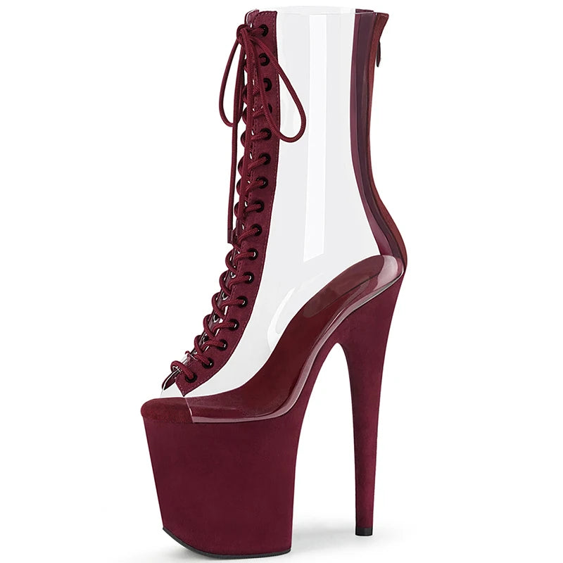 Black Patent Leather Ankle Strap Low Tube Boots