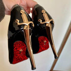 High Heels, Pointed ,Sharp Blade, Scepter, Patent Leather, Metallic, Sexy, Ladies in Arms, High-end Black Single Shoes
