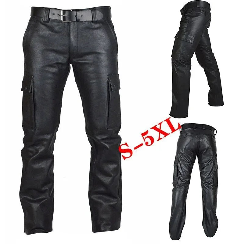 Faux Leather Slim-Fit Motorcycle Trousers