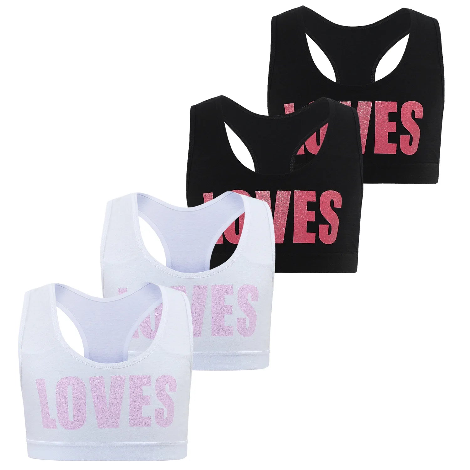2/4PCS Big Girls Loves Printed Sports Training Bras