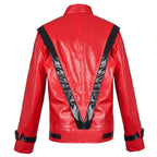 Men Red Faux Leather Impersonator Jacket Retro Pop Star