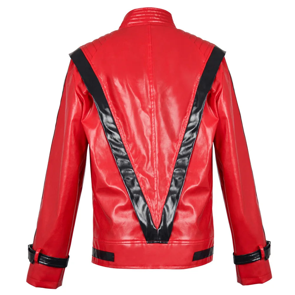 Men Red Faux Leather Impersonator Jacket Retro Pop Star
