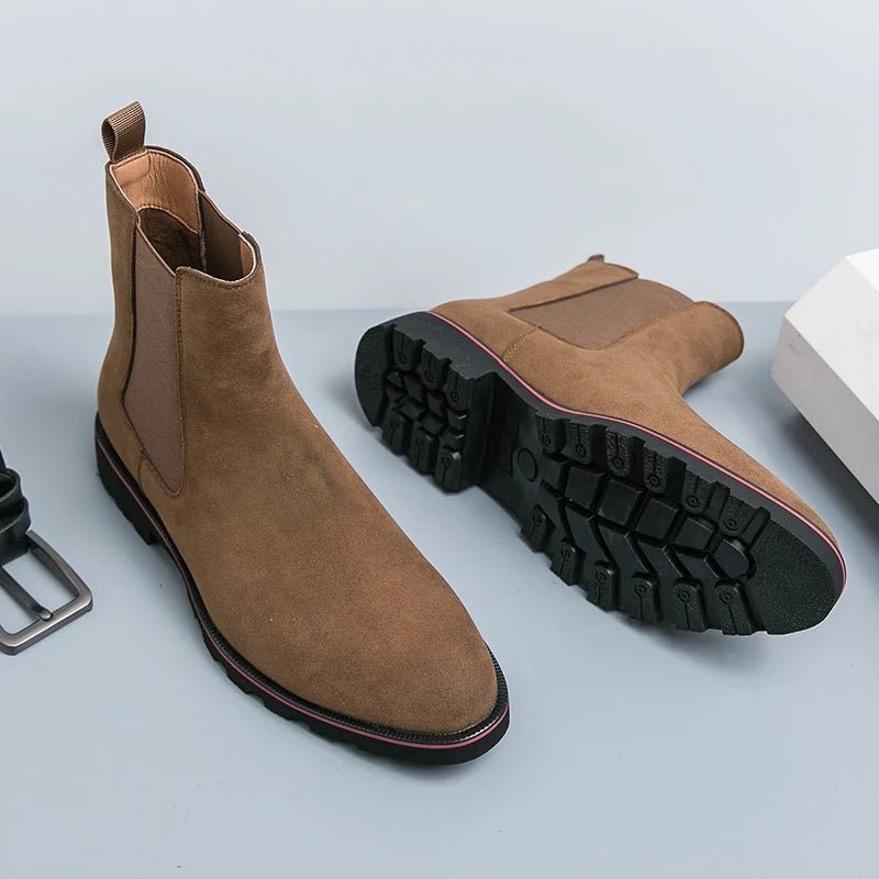 Chelsea Boots Flock Rivet Square Toe Red Sole