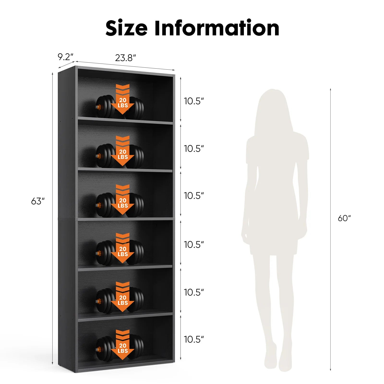 JHK 6 Tier Wooden Shelf Bookcase