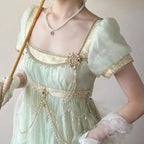 Luxury Green Beaded Lace Formal Dress French Elegant Party Outfit Chic Retro