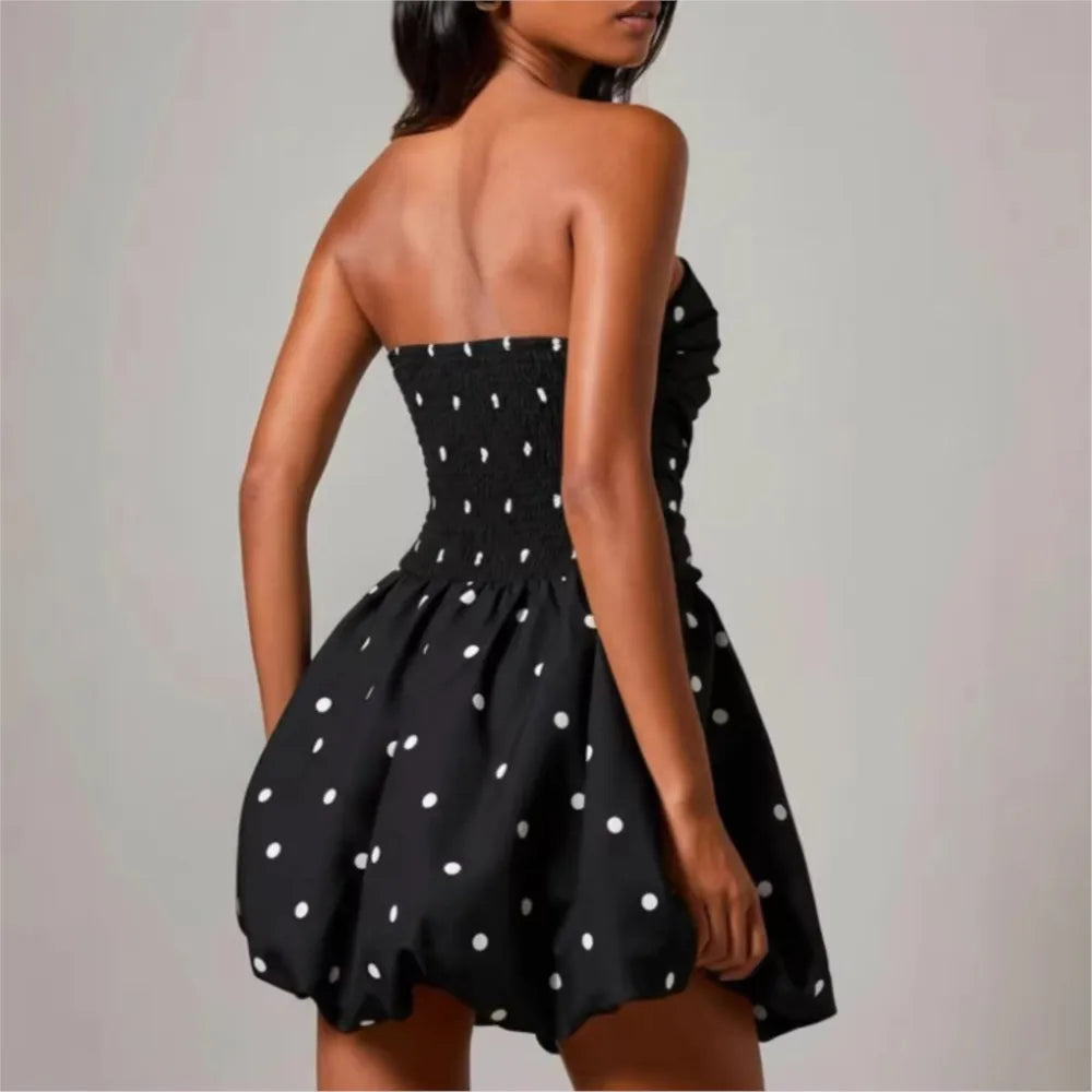 Polka Dot Print Tube Top Dress