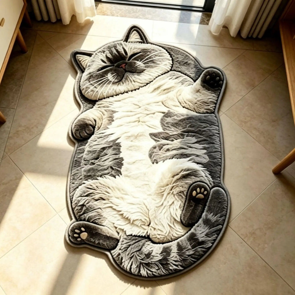 VIKAMA Chubby Lying Tabby Cat Long Rug