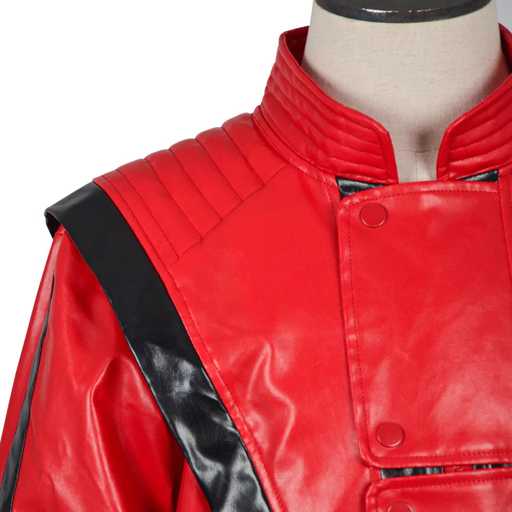 Men Red Faux Leather Impersonator Jacket Retro Pop Star