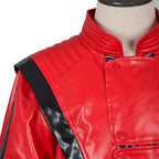 Men Red Faux Leather Impersonator Jacket Retro Pop Star