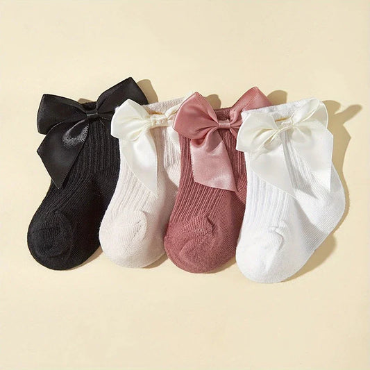 4 Pairs Baby Girl Socks Large Bow Princess