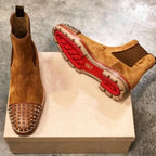 Chelsea Boots Flock Rivet Square Toe Red Sole