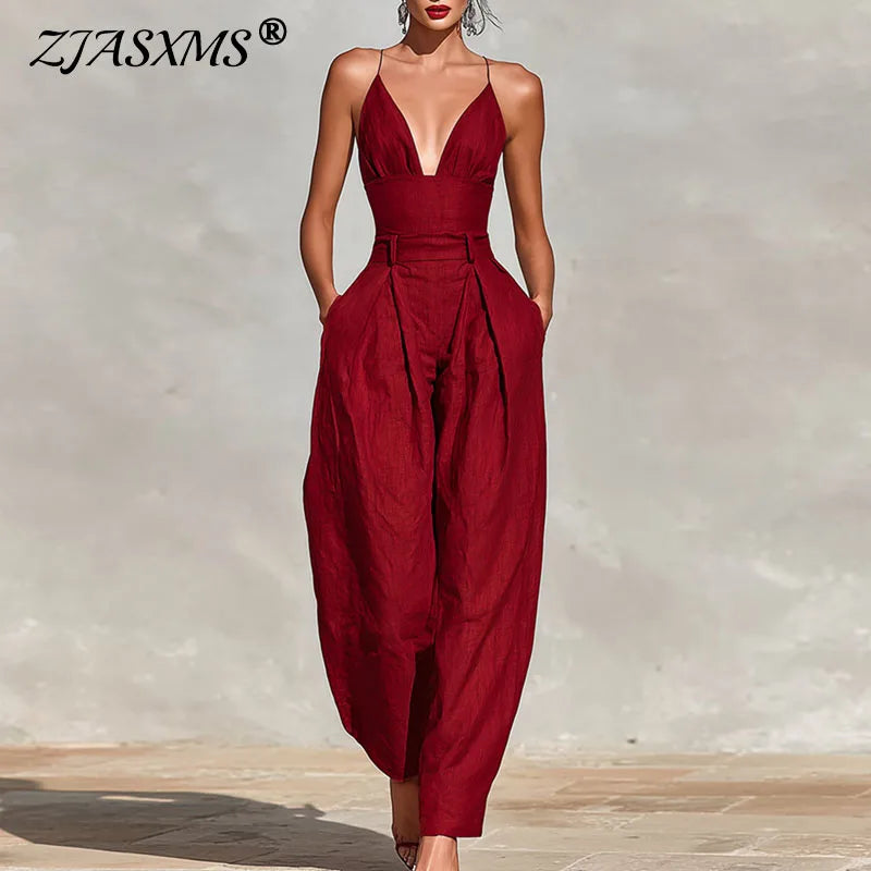 Elegant Sexy V-Neck Spaghetti Strap Jumpsuit