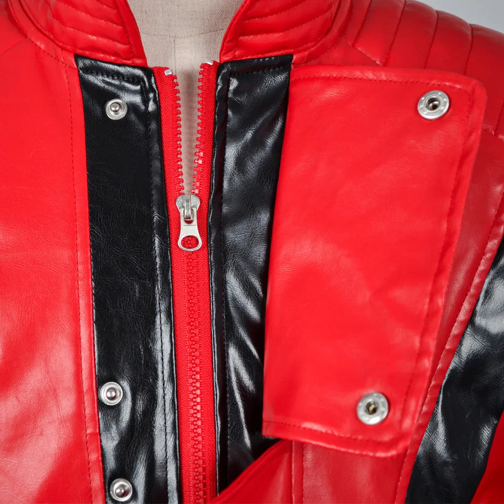 Men Red Faux Leather Impersonator Jacket Retro Pop Star