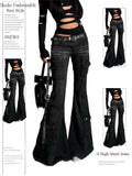Gothic Grunge Low Waisted Cargo Flare Denim Pants