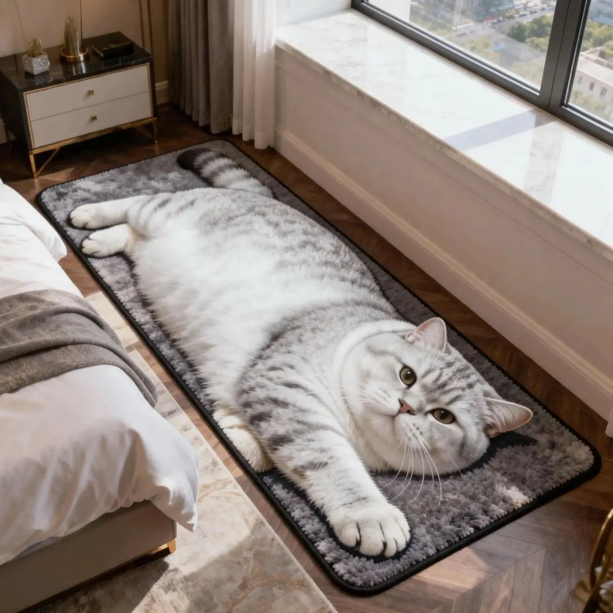 3D Cat Shaped Soft Fluffy Bedside Runner
