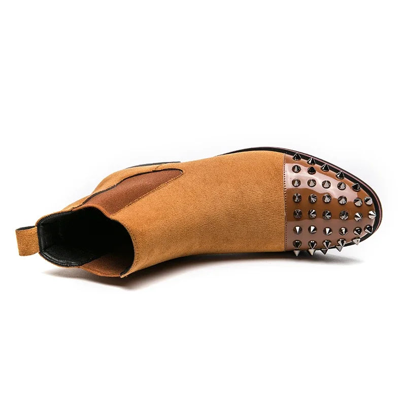 Chelsea Boots Flock Rivet Square Toe Red Sole
