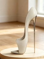 White Open-Toe  Ultrafine Metal Stilettos