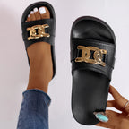 Golden Buckle  Round-Toed Slides