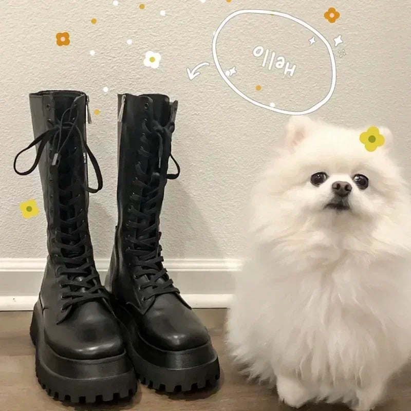 Chunky Women Motorcycle High Boots