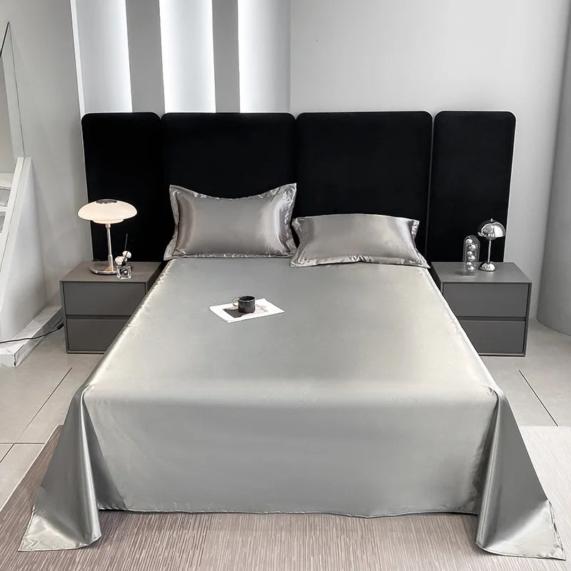 1pc Plain Satin Solid Color Bed Sheets