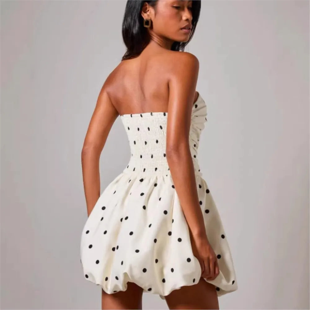 Polka Dot Print Tube Top Dress