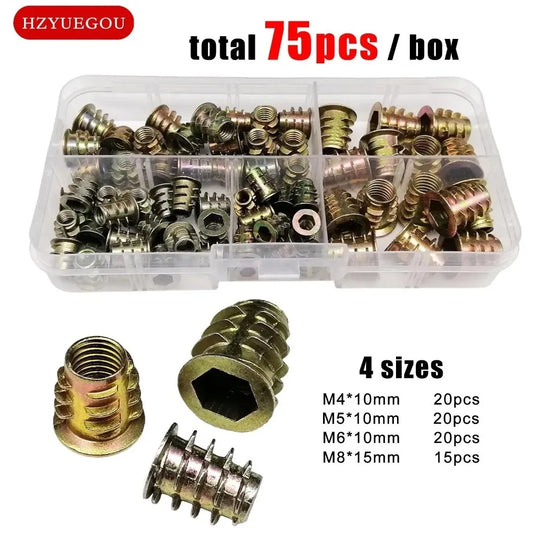 165/75/55pcs Threaded Insert Nut E-nut M4 M5 M6 M8 Set Kit