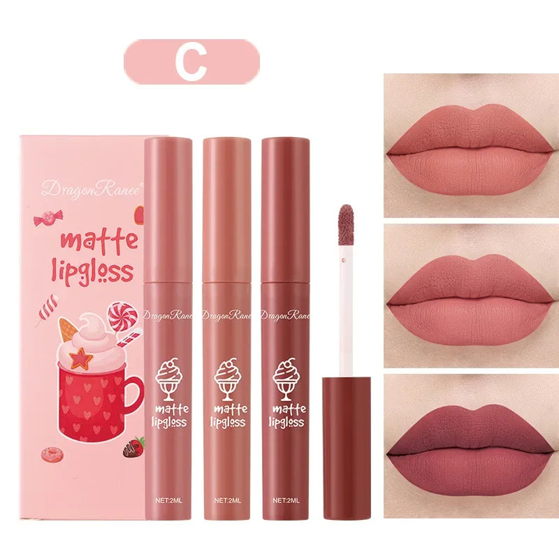 3PCS/Set Velvet Matte Nude Liquid Lipstick