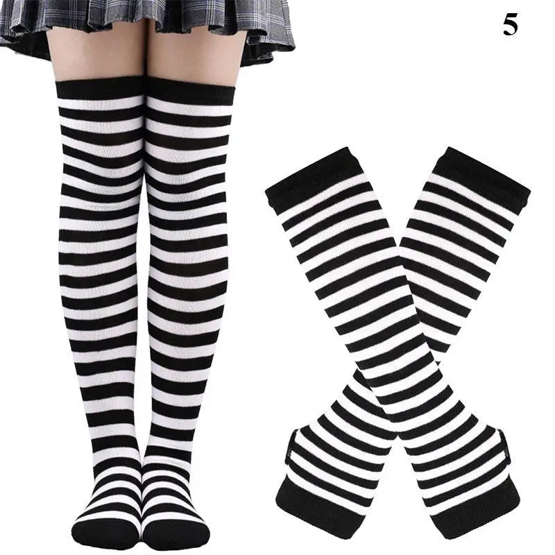2Pair/ Gothic Punk Over Knee Long Stripe Socks