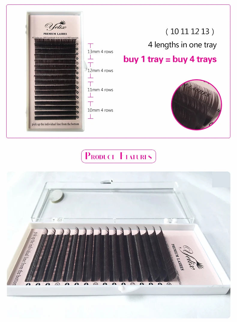 Yelix 16 ROWS Dark Brown Wispy Individual Eyelashes