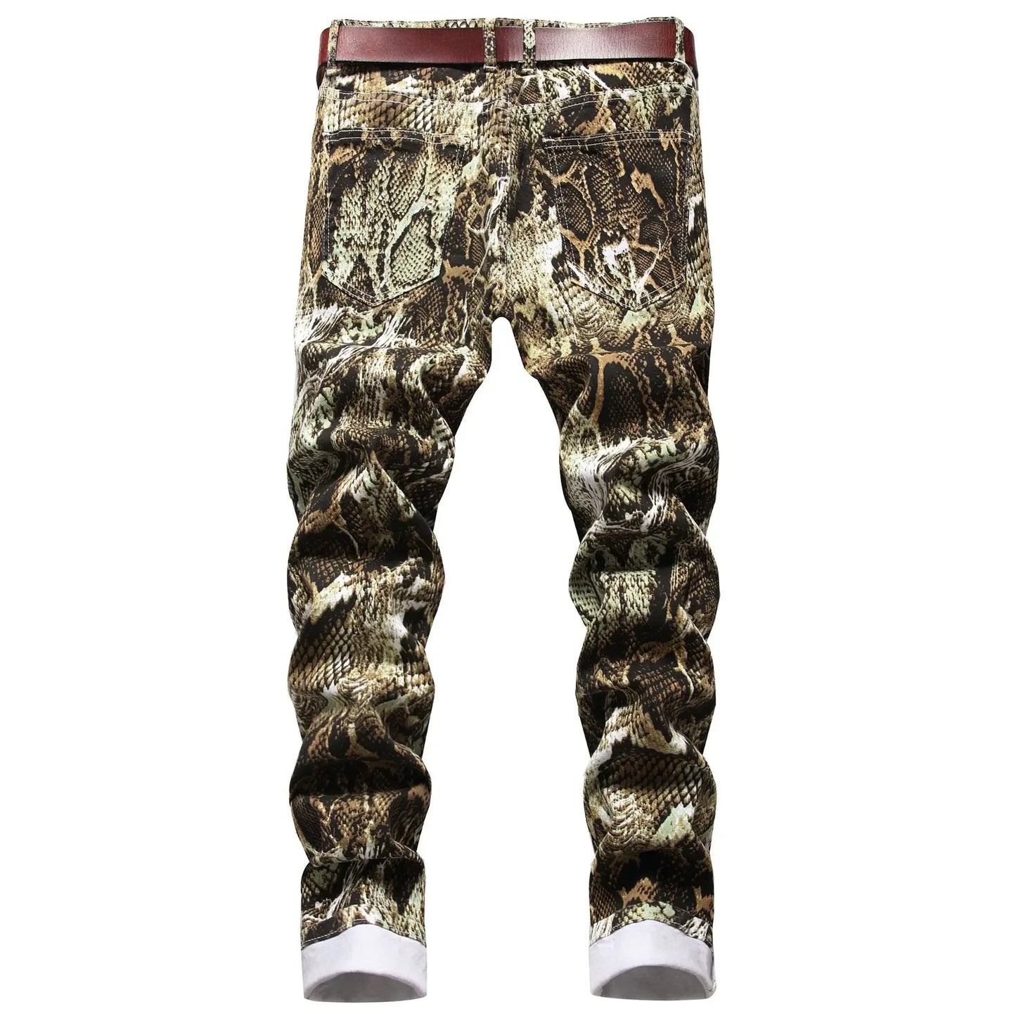 Punk Style Vintage Snake Pattern Printed Slim Jeans