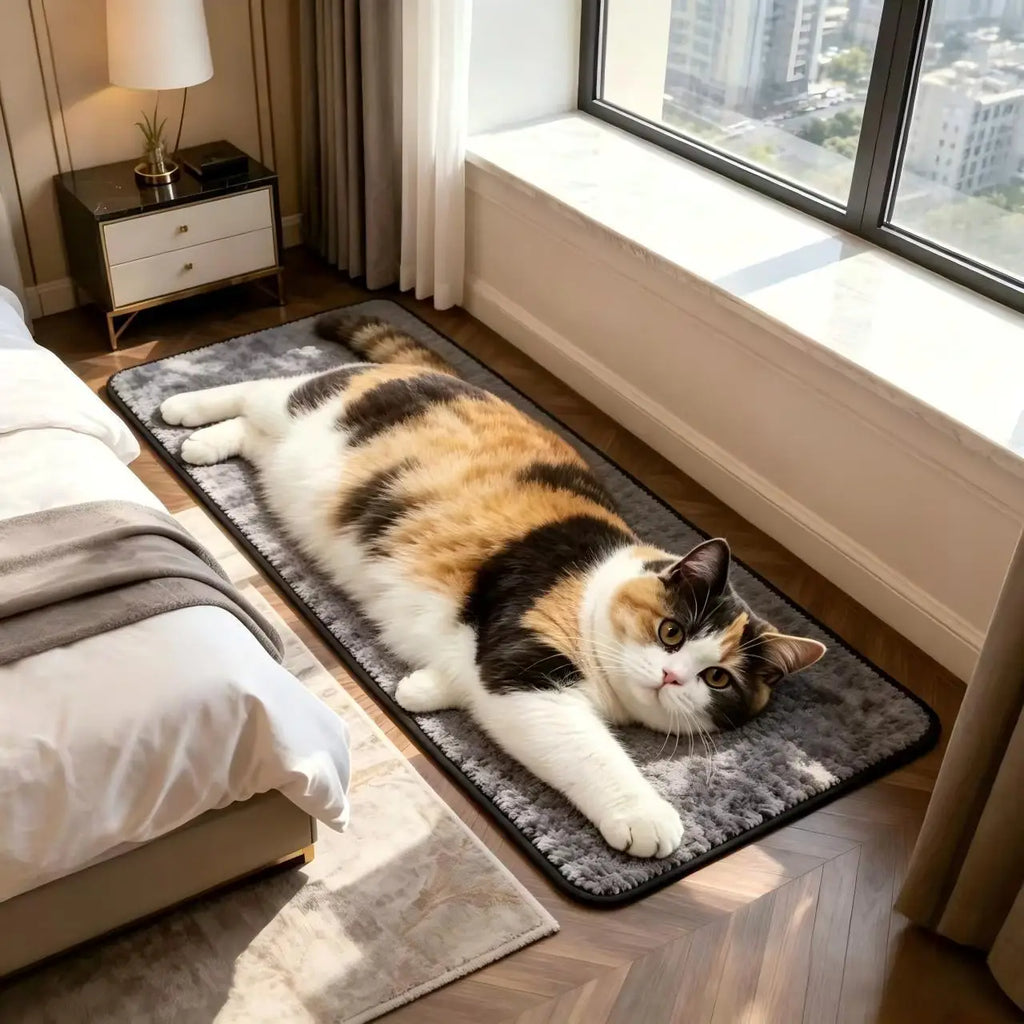 3D Cat Shaped Soft Fluffy Bedside Runner