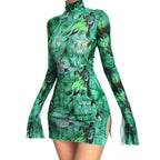 Mesh Printed Vintage Bodycon Dress