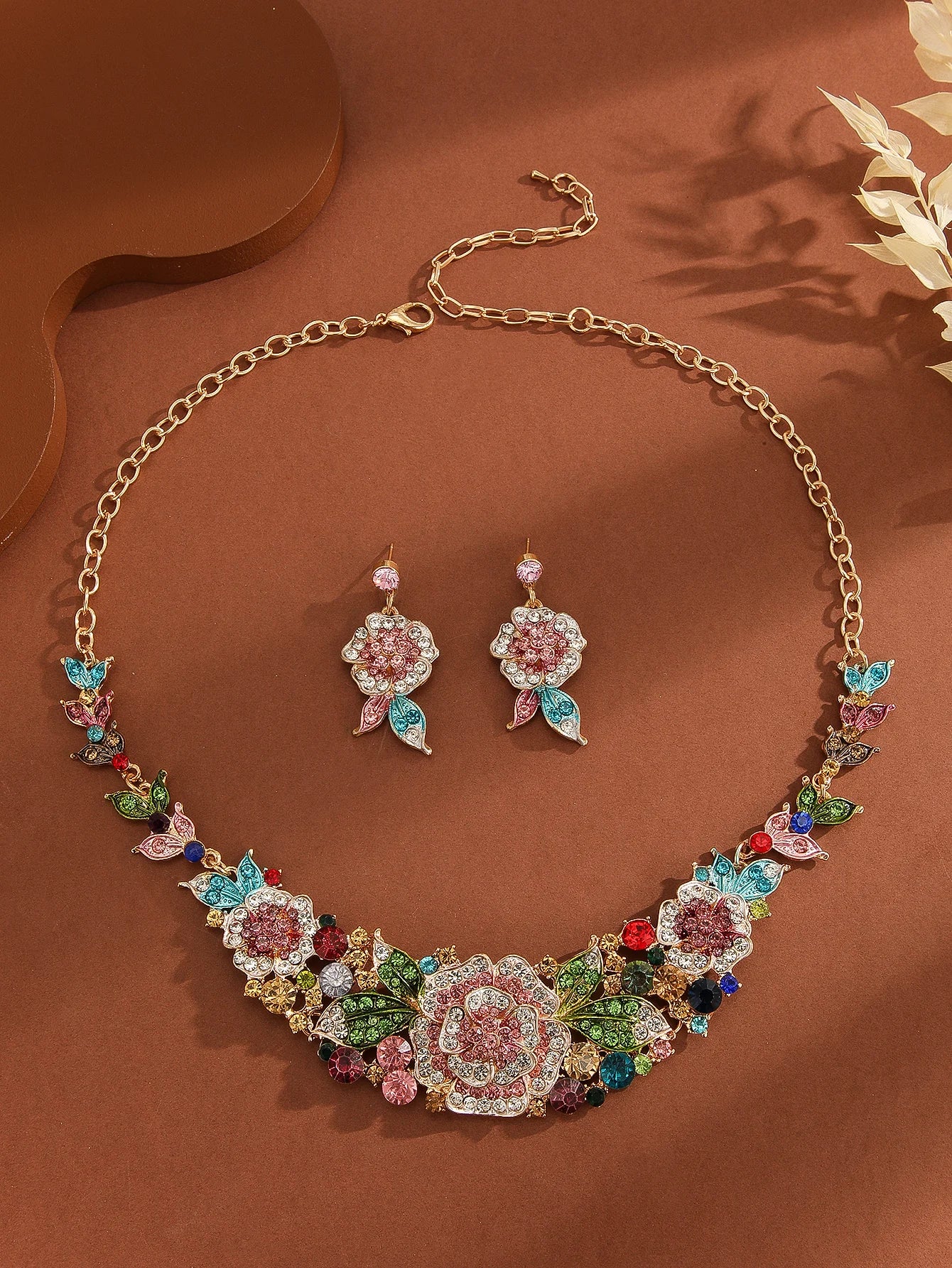 Mother’s Day Jewelry Gift:Luxury 3Pcs Rhinestone Flower Set