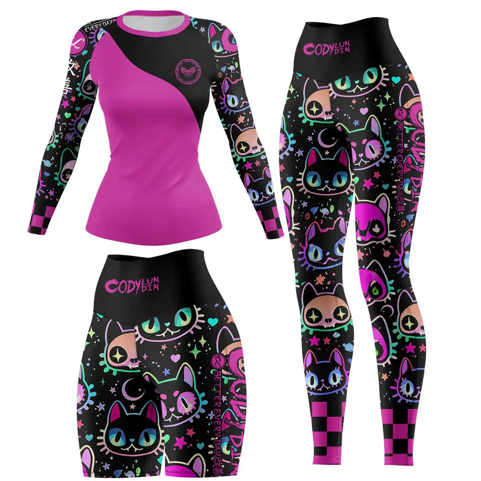 Women Rash Guard Gym  MMA Compression Sportswear 4pcs/Set