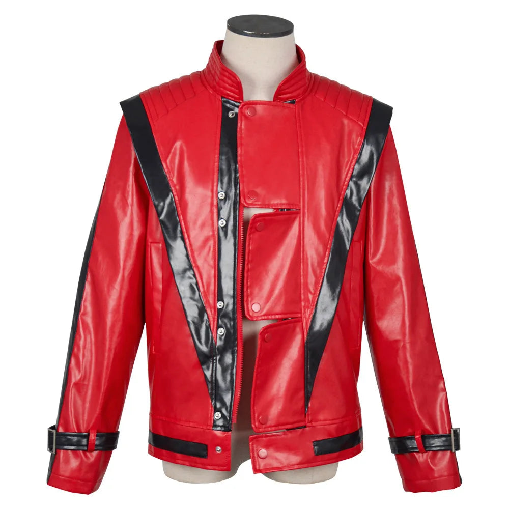 Men Red Faux Leather Impersonator Jacket Retro Pop Star