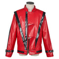 Men Red Faux Leather Impersonator Jacket Retro Pop Star