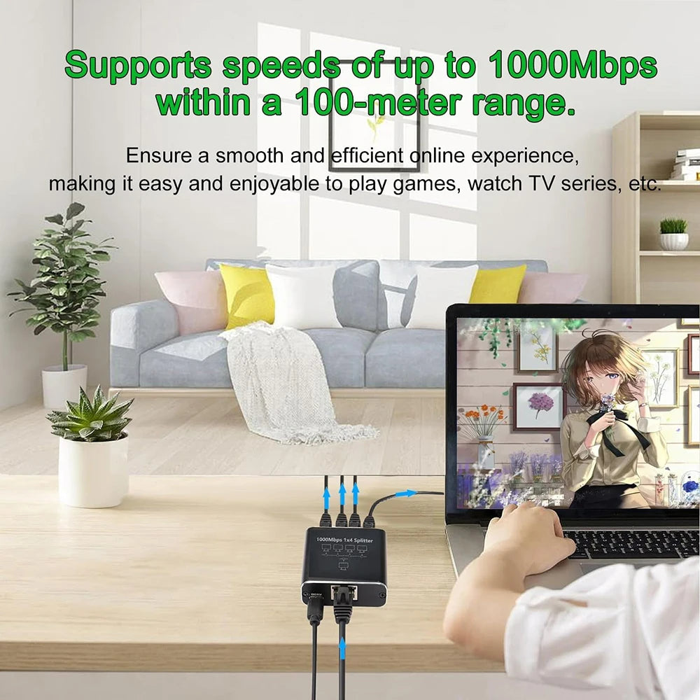 1000Mbps Ethernet Splitter Adapter Network LAN Extender RJ45